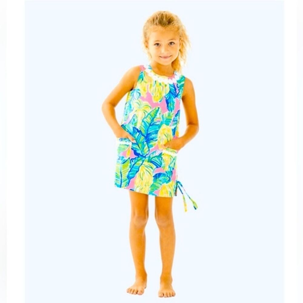 Little Lilly Pulitzer Local Flavor Dress Girl’s 7 Pink Green Resort Beach Party - Picture 1 of 9
